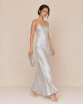 Silk Slip Dress, Maxi Satin Dress with Spaghetti Straps, Minimal Bridal Shower and Evening Party Dress