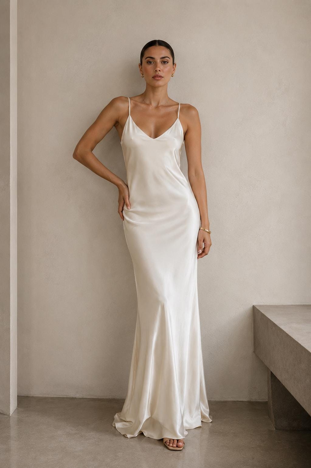 Women's Silk Slip Dress | Elegant Ivory Maxi Dress | Luxury Bias Cut Silk Dress | Minimalist Backless Evening Dress