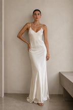 Women's Silk Slip Dress | Elegant Ivory Maxi Dress | Luxury Bias Cut Silk Dress | Minimalist Backless Evening Dress | Timeless Bridal Dress