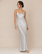 Silk Slip Dress, Maxi Satin Dress with Spaghetti Straps, Minimal Bridal Shower and Evening Party Dress