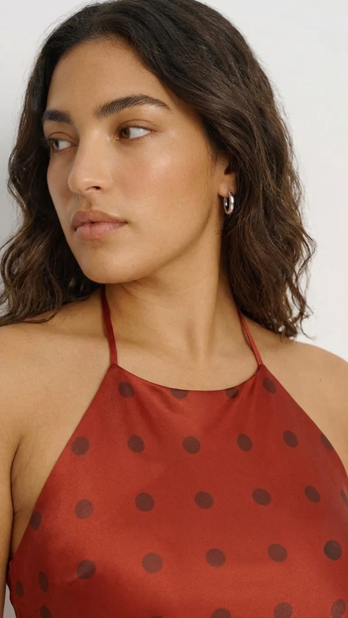 Silk Halter Mini Dress in Terracotta Dot