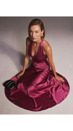 Vesper Backless Mulberry Silk Maxi Dress in Magenta