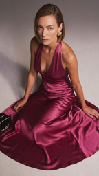 Vesper Backless Mulberry Silk Maxi Dress in Magenta