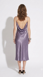Metallic Cowl-Neck Slip Dress in Iridescent Lilac