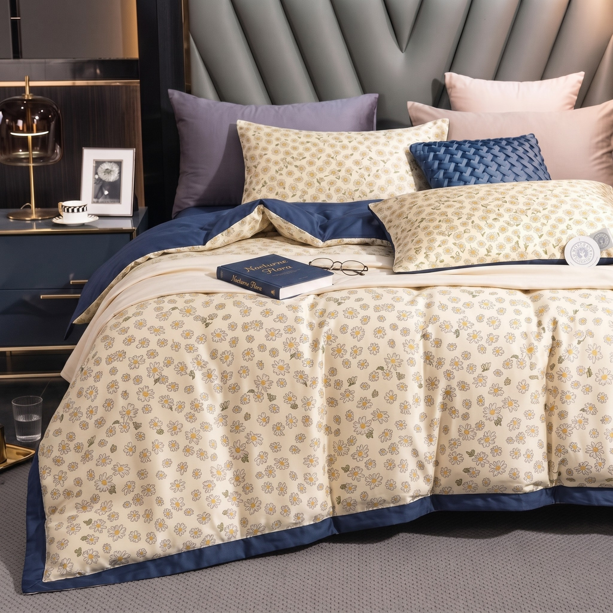 Wildbloom Pearl Ivory Sunlit Daisy Mulberry Silk Bedding Set