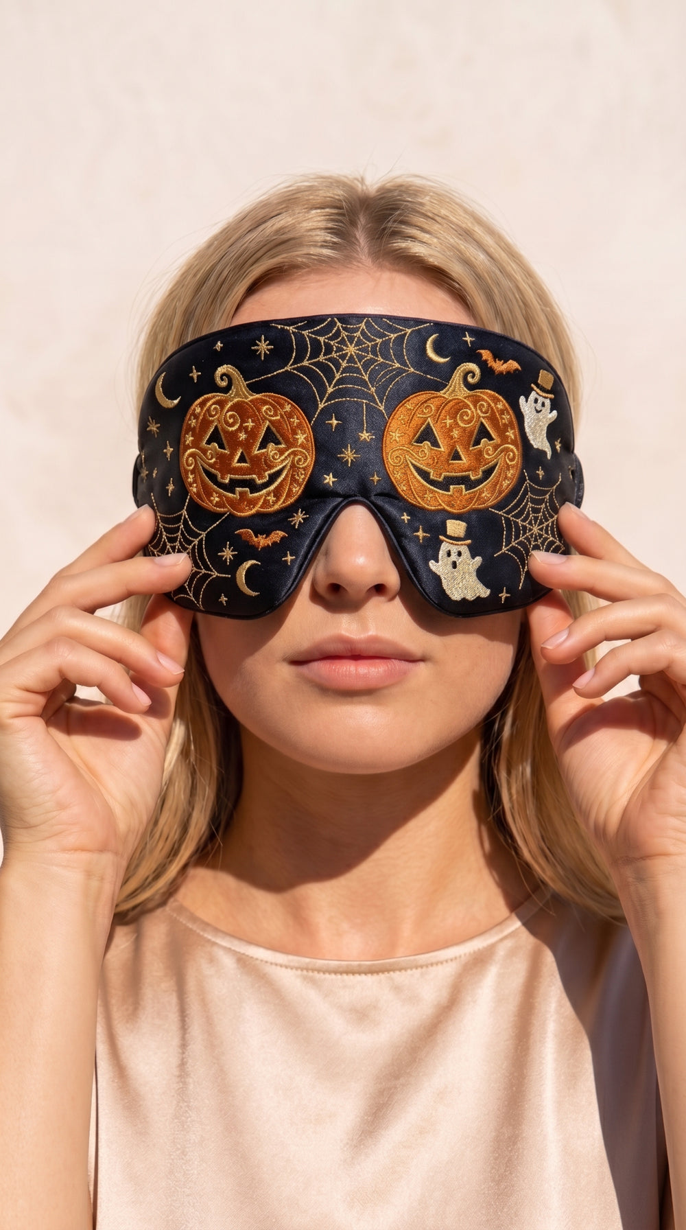 Halloween Silk: Pumpkin Ghost Sleep Mask
